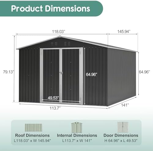 YOPTO 10x12 FT Outdoor Storage Shed,Metal Shed W/Updated Frame Structure,Garden Shed W/Lockable Door,2 Air Vents & Sloped Roof,for Backyard,Patio,Lawn,Black - Image 3