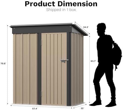 Greesum 5 x 3 FT Metal Outdoor Storage Shed, Brown - Image 6