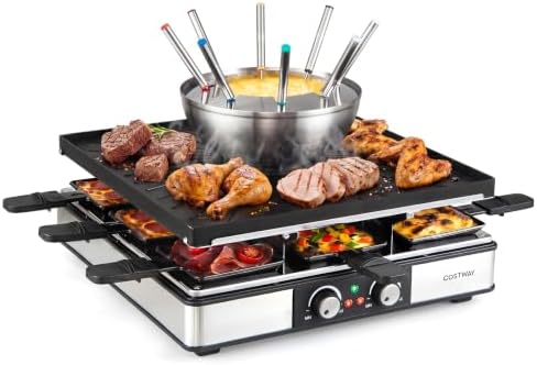COSTWAY Raclette Table Grill & Fondue Pot, 1800W Electric Grill, 8 People by COSTWAY