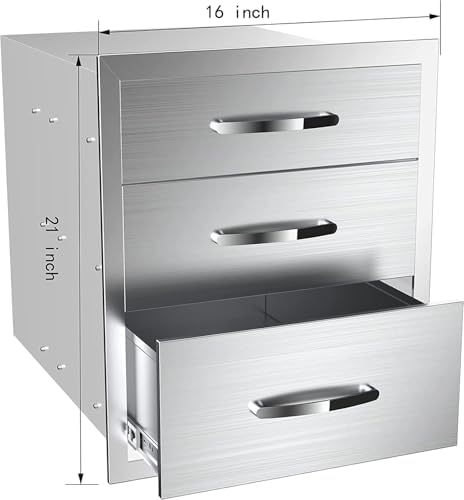 Outdoor Kitchen Drawers, Triple BBQ Drawers Stainless Steel Built-in Drawer For Outdoor Kitchen Island, Patio Grill Station,Three Drawers - Image 3