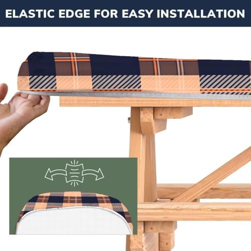 CAPSCEOLL Fitted Picnic Table Cover with Bench Covers 5ft - Autumn Plaid - Image 3