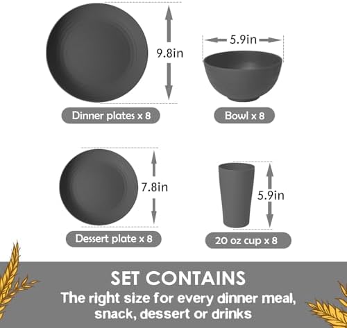 Teivio 32-Piece Plates and Bowls Sets for 8, Gray Matte Dinnerware Sets - Image 2