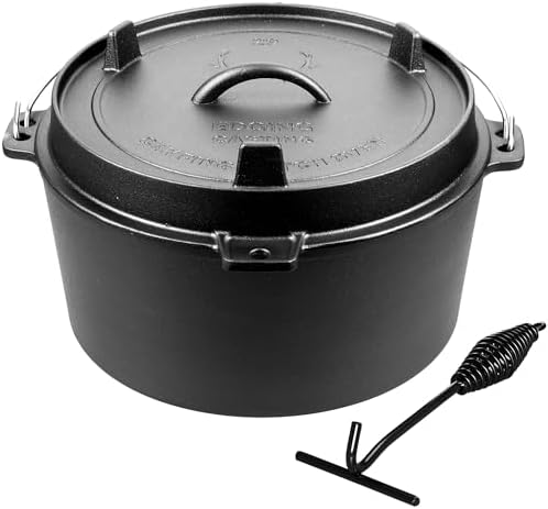 EDGING CASTING Pre-Seasoned Cast Iron Camping Dutch Ovens, Outdoor Camping Dutch Oven Pot with Lid Tripod, 8 Quart by EDGINGCOOKWARE