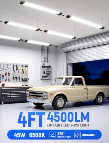4FT LED Shop Lights, 45W 4500LM 6500K, Garage Light with Plug Hanging 6Pack - Image 2