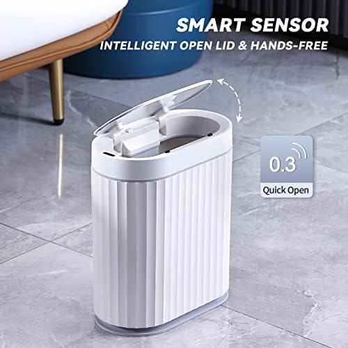 ELPHECO Bathroom Trash Can with Lid, 2 Gallon, Motion Sensor, White Grey - Image 4