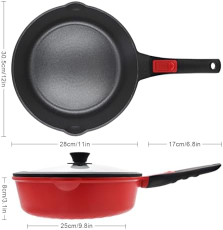 12 Inch Deep Frying Pan Skillet Nonstick with Lid, 5 Qt Saute Pan - Image 7
