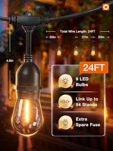 addlon LED Outdoor String Lights 24FT Edison Vintage Weatherproof ETL - Image 5