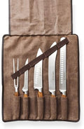 Zebra Wood 6-Piece BBQ Knife Set - Fully Forged Stainless Steel Grilling Utensils Including Brisket, Butcher, Chef's, Boning Knives, Carving Fork, Knife Carrying Roll by SCHMIDTBROS