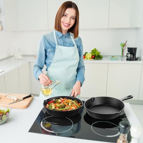 Vesici 2 Pcs Cast Iron Skillet Frying Pans with Drip-spouts Circle Non-stick Frying Skillet Omelette Pan Safe Healthy Cookware for Home Barbecue Kitchen Party Restaurant Catering Service (7.9 Inch) - Image 6