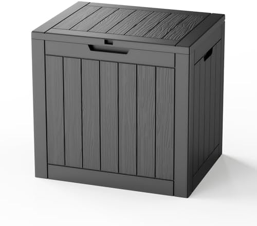 35 Gallon Lockable Outdoor Storage Box – Waterproof Resin Deck Box with Lid, Weatherproof Bin for Patio Furniture, Pool Supplies & Garden Tools (Black) by KFY