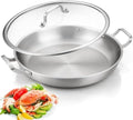 DELARLO Paella Pan 14 Inch Tri-Ply Stainless Steel Paella Pan with Lid, Jumbo Frying Pan, kitchen Induction Large Skillets,Great for Paella Parties Indoors Outdoors,Heavy Duty Style by DELARLOCOOKWARE