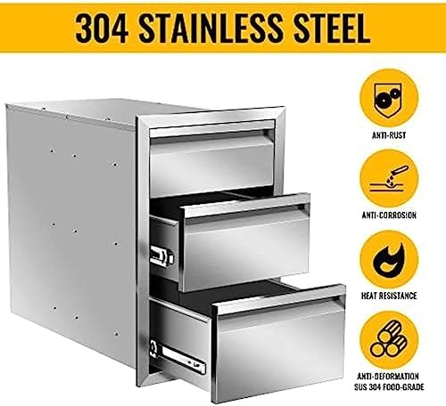 Flush Mount Stainless Steel Double Drawers with Recessed Handles for Outdoor Kitchens Or BBQ Island,-14W X 21H X 23D Inch - Image 4