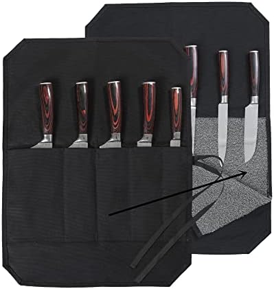 Denifiter Knife Cases Organizer-Durable Waxed Canvas With Cut Resistant Lining -knife Roll 5 Pockets (Black-One) by Denifiter