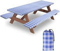 7ft 84in Picnic Table and Bench Cover, 3 Pack, Blue-White Checkered by KENOBEE