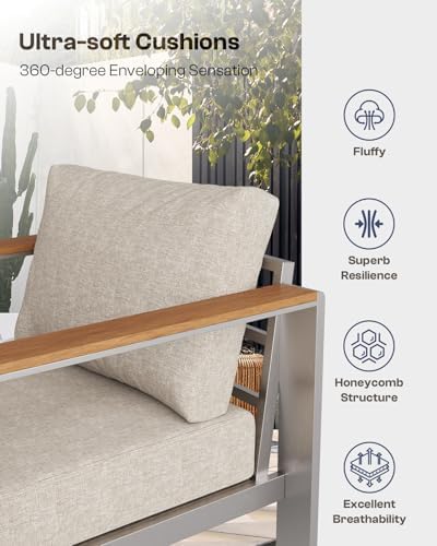 Aluminum Outdoor Patio Furniture Armchair, All-Weather Outdoor Patio Sofa with Washable Thick Cushion, Patio Sofa Couch Set of 2 for Porch, Balcony, Deck, Yard, Silver - Image 6