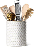 LE TAUCI Utensil Holder for Kitchen Counter - 7.1" Large Ceramic Utensil Crock, Cooking Utensil Organizer for Spatula, Spoon, Whisk - Farmhouse Kitchen Countertop Storage, Embossed, Clover by LETAUCI