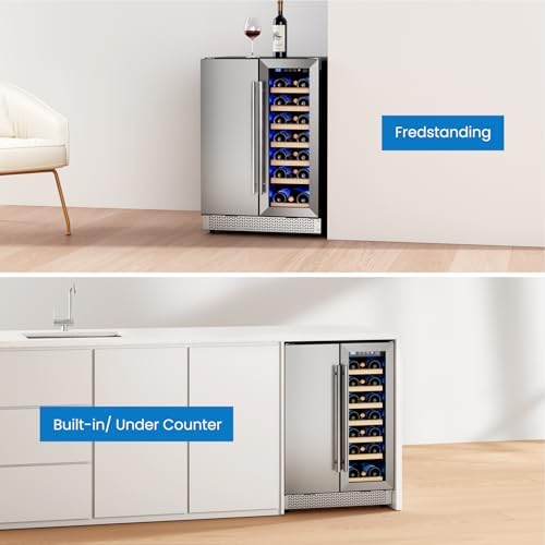 24 Inch Wine and Beverage Refrigerator, 21 Bottles and 88 Cans Daul Zone Wine Fridge with Stainless Steel Door Built in or Freestanding, Beverage Fridge for Soda Beer Wine-Kitchen Bar Office - Image 6