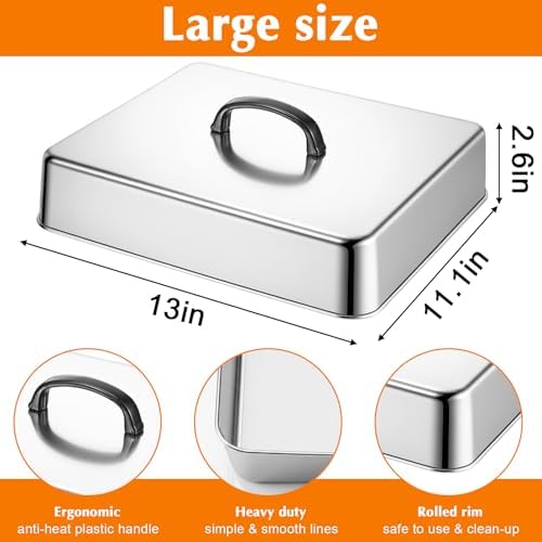 2 Pcs Griddle Dome Stainless Steel Basting Cover Cheese Melting Dome Steaming Cover Lid Commercial Grade 13x11.1x2.6 in Flat Top Grill Accessories for Indoor Outdoor Cooking - Image 2