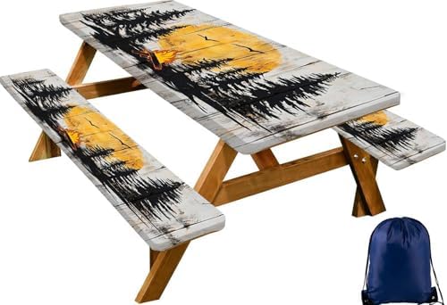 CAPSCEOLL Picnic Table Cover with Bench Covers 8ft - Camping on Wood by CAPSCEOLL