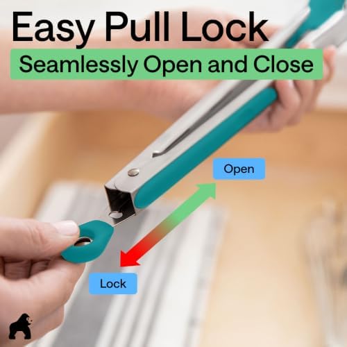 GORILLA GRIP Stainless Steel Kitchen Tongs for Cooking, 2 PK, Turquoise - Image 6