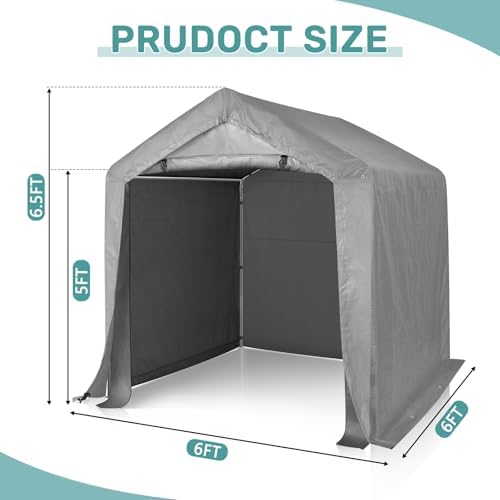 VINGLI Outdoor Portable Storage Shed, Heavy Duty Bike Tent with Roll-up Zipper Door, Waterproof and UV Resistent Carport for Motorcycle, Garden Tools and Firewood (Gray, 6x6x6.5 FT) - Image 3