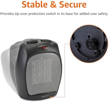 Amazon Basics Ceramic Space Heater, Portable Indoor Heating Solution, With Overheat and Tip-Over Protection, Thermostat, Non-Oscillating, 1500W, 7.52"D x 6.34"W x 9.45"H, Black - Image 5