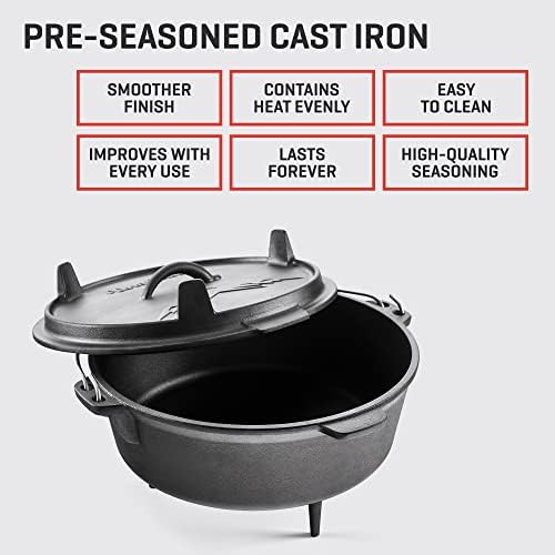 Uno Casa 6 Qt Cast Iron Dutch Oven for Camping | Skillet Lid, Lifter, Tote - Image 3