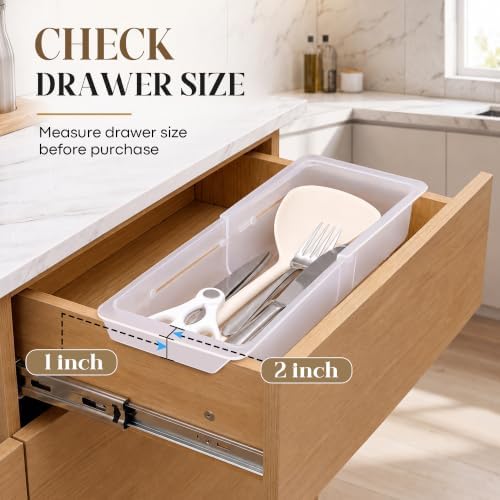 1 Pack Deep Drawer Organizer Bins, Adjustable Sliding Drawer Organizer Bin Expandable Tray for Kitchen Utensils, BBQ Tools, Towels, Durable Plastic Sliding for Easy Storage (17" to 27”) - Image 3