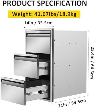 Outdoor Kitchen Drawers 14" W x 25.4"H x 21"D Triple BBQ Drawers Stainless Steel Built-in Drawer for Outdoor Kitchen Island, Patio Grill Station - Image 2