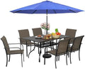 Incbruce 8 Pieces Patio Dining Set with Dark Blue Umbrella, Outdoor Dining Set of 6 Textilene Chairs and Rectangle Table with Umbrella Hole for Backyard, Garden, and Poolside (Brown) by Incbruce