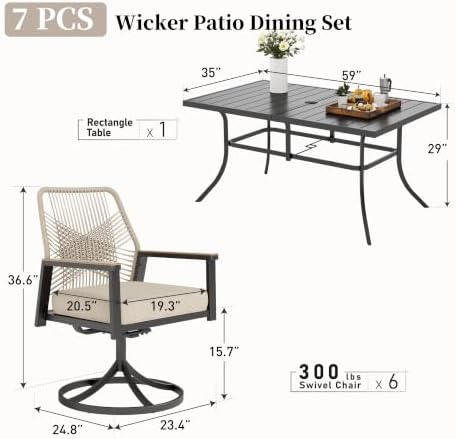 SUNSHINE VALLEY 7pc Patio Dining Set, 59" Metal Table & 6 Swivel Chairs - Image 4