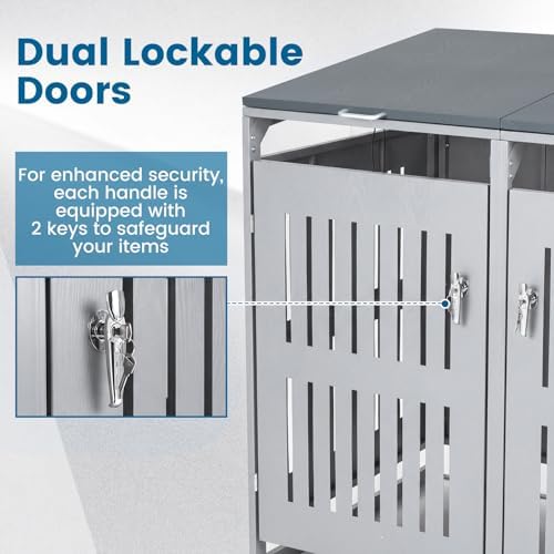 Goplus 44 Cu.Ft Outdoor Trash Can Storage, Garbage Can Hider Outdoor with 2 Lockable Doors Gas Struts & Shock Absorbers, Slant-roof Outdoor Storage for Patio, Backyards, Yard & Garden (52"x32"x49.5") - Image 6