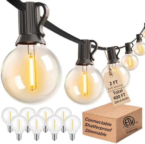 Outdoor String Lights Waterproof 400FT Outside Patio Lights for Bistro Cafe by Lifeisgood