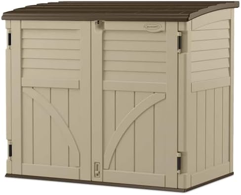 Suncast Horizontal Shed, Compact Outdoor Storage System, 34 Cu. Ft. Capacity, Sand & Slate - Lockable Multi-Wall Resin Organizer for Garbage Cans, Garden Tools, Bins, Bikes and Yard Equipment by Unknown
