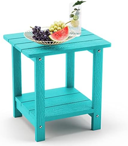 LUE BONA Adirondack Outdoor Side Table, 2-Tier Aruba Blue HDPS Patio End Table Weather Resistant, Outdoor Morden Side Table for Patio, Pool, Porch by LUEBONA