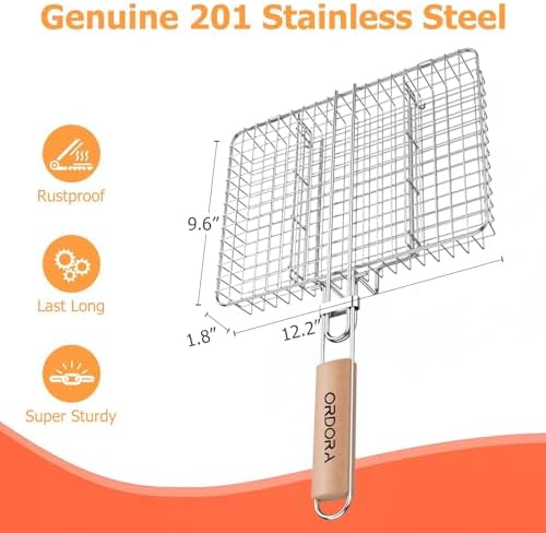 ORDORA Grill Basket Deep, Stainless Steel BBQ Grilling Baskets for Outdoor Grill, Fish Grilling Rack for Veggies, Meat, Shrimps, Grill Accessories with Detachable Handle, Gifts for Dad - Image 3