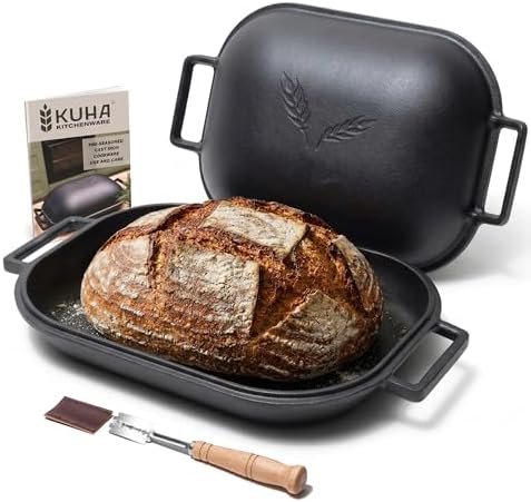 KUHA Cast Iron Bread Oven with Lid, Oval Dutch Oven for Sourdough Baking by KUHA