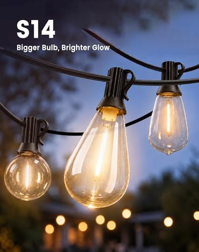 Outdoor String Lights 160FT(150+10) Waterproof, 75 LED S14 Shatterproof Edison Bulbs, 2FT Spacing, Extension Cord, Connectable Plug in Hanging Patio Lights for Outside, Backyard, Warm White - Image 3