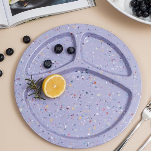 bzyoo 11-Inch Divided Plates Set of 2, 100% Melamine Portion Control Plates for Adults & Kids, Modern Confetti Pattern, BPA-Free & Dishwasher Safe, Ideal for Camping, RV, and Daily Use (Purple) - Image 2