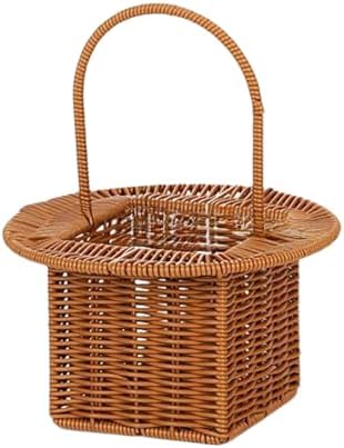 Storage Basket Organizer for Dining Table with Handle Multifunctional Picnic Basket, Brown Round - Image 7