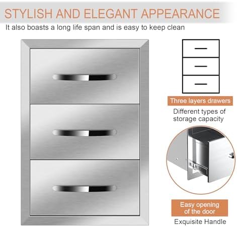 Pull Out Trash Drawer, Lower Sliding Rails Stainless Steel Roll Out Trash Bin Pull Out Tray With Handle For Outdoor Kitchen BBQ Island Grill Station,Three Drawers - Image 5