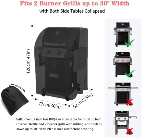 30 Inch BBQ Gas Grill Cover for Outside Grill, Heavy Duty Waterproof UV-Resistant Electric Smoker Cover with Straps and Buckle for Weber Char-Broil Nexgrill and More Grills with Collapsed Side Tables - Image 2