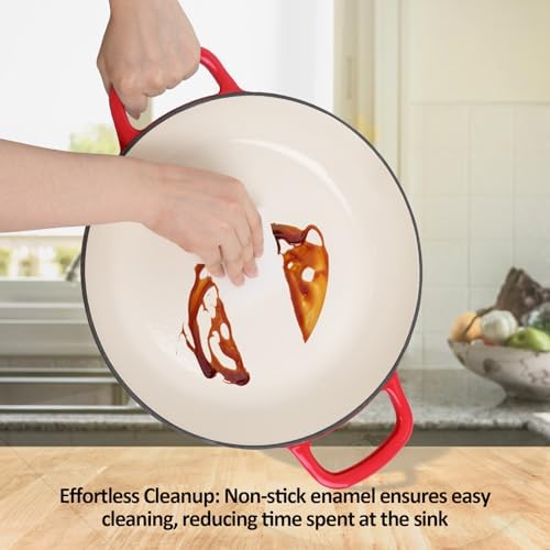 Enameled Cast Iron Dutch Oven, 3.8 Quart Dutch Oven Pot with Lid, Non Stick Cast Iron Pot, Round Oven Safe up to 500°F, Use for Marinate, Cook, Bake and Serve – Gradient Red - Image 5
