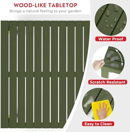 Costaelm Outdoor Dining Table for 4, Square Metal Patio Table, 4-Person Weather Resistant Steel Slat Table for Lawn Garden Backyard, Olive Green - Image 4