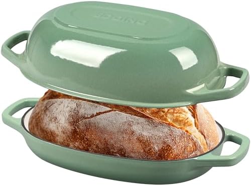 EDGING CASTING Enameled Cast Iron Oval Dutch Oven Pot with Lid, Dutch Oven for Sourdough Bread Baking, Bread Oven, Bread Dutch Oven, Oval Bread Pan, 5qt, Sage Green by EDGINGCOOKWARE