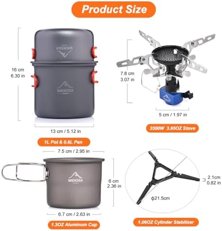 Widesea Camping Cookware Sets for 1-2 Person, Compact Backpacking Cookware with Pots, Stove, Mug and Outdoor Cooking Accessories - Image 2