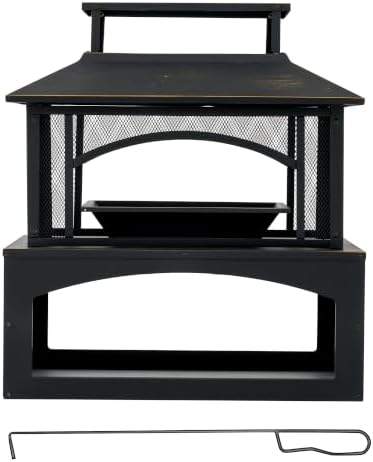 Aoxun 36" Outdoor Fire Pit with Wood Storage, Steel Wood Burning Fireplace with Mesh Spark Screen & Poker, Patio Heater with Removable Ash Pan for Backyard, Garden, Deck - Image 6