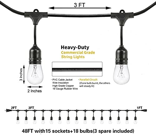 SUNTHIN 2 Pack 48FT Outdoor String Lights,Hanging Incandescent String Lights Commercial Grade Waterproof Patio Light Outside with Dimmable Connectable Edison Glass Bulbs for Bistro,Party,Holiday Decor - Image 2