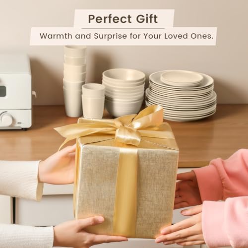 Homienly 40 PCS Dinnerware Set Service for 8, Kitchen Wheat Straw Dinnerware Set Unbreakable - Plates Set, Bowls Set,Cups Set, Microwave and Dishwasher Safe Dish Set for Dinner, Outdoor(Beige) - Image 6
