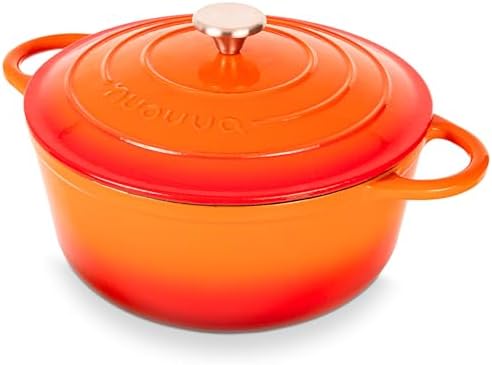 Nuovva Enamelled Cast Iron Dutch Oven Pot with Lid-6.4 Quart Non Stick Casserole Pot-Heavy Duty & Oven Safe up to 500° F for Bread Baking, Braising, Stews, Roasting - 28cm Orange by Nuovva